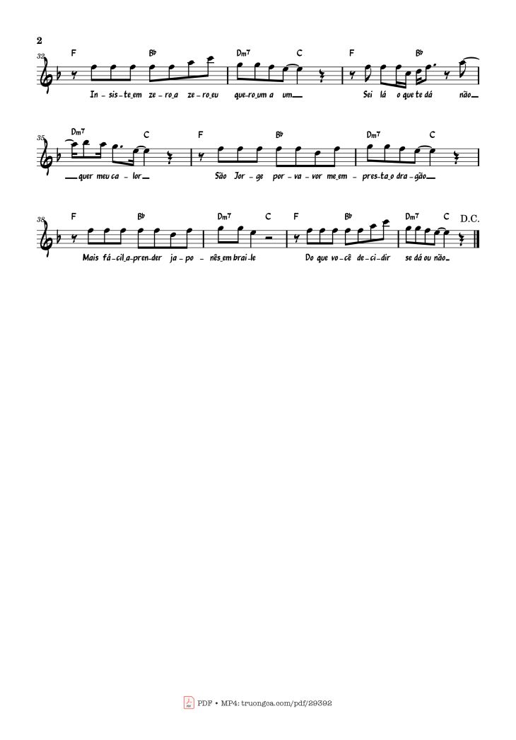 Page 2 of the piano sheet music PDF Piano – Se Piano by Djavan