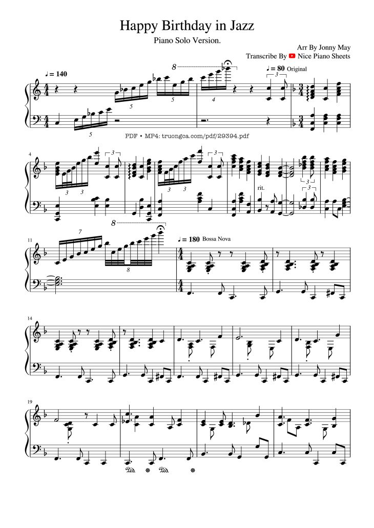 Page 1 of the piano sheet music PDF Piano – Happy Birthday in Jazz Piano by Arr By Jonny May