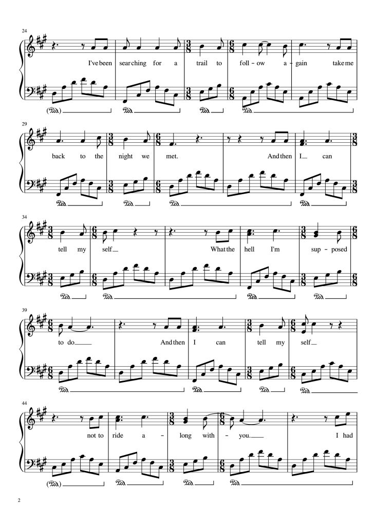 Page 2 of the piano sheet music PDF Piano – The Night We Met Piano by Lord Huron Arranged by MA