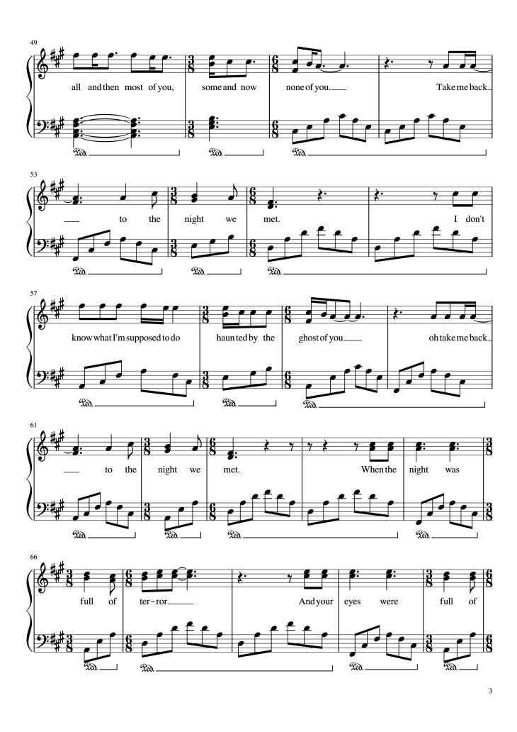 Page 3 of the piano sheet music PDF Piano – The Night We Met Piano by Lord Huron Arranged by MA