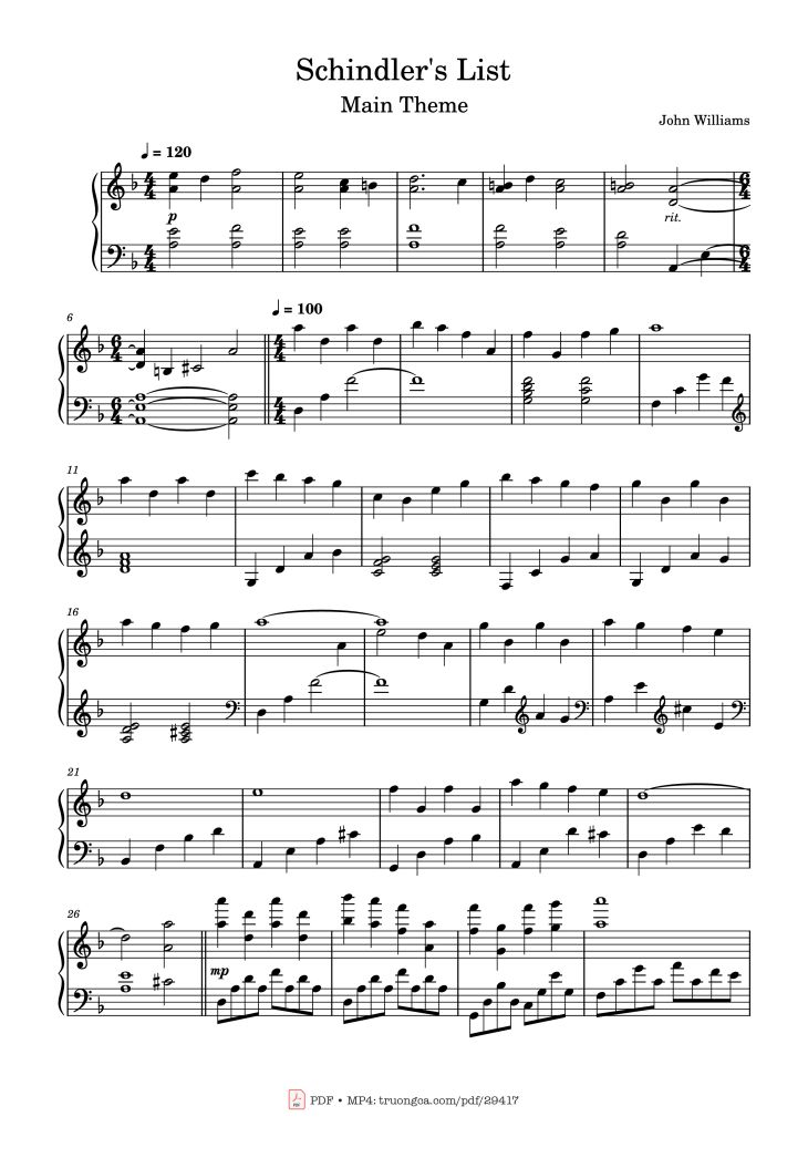 Page 1 of the piano sheet music PDF Piano – Schindler