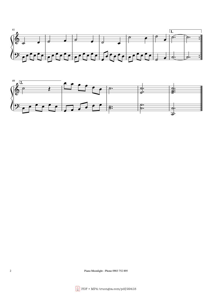 Page 2 of the piano sheet music PDF Piano – Làng Tôi Piano by Văn Cao