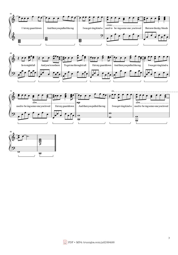 Page 3 of the piano sheet music PDF Piano – Someone You Loved Piano by Undefined