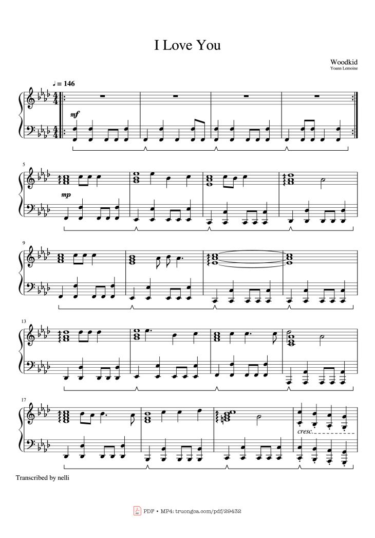 Page 1 of the piano sheet music PDF Piano – I Love You Piano by Woodkid