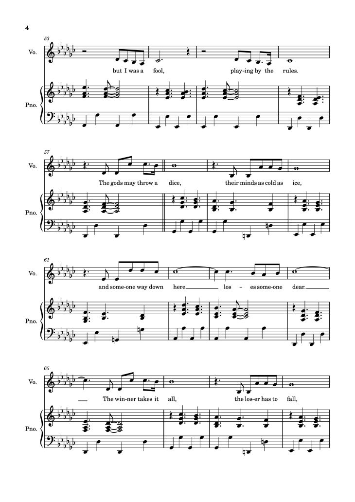 Page 4 of the piano sheet music PDF Piano – The Winner Takes It All Piano by Arr: Dinailson Lima