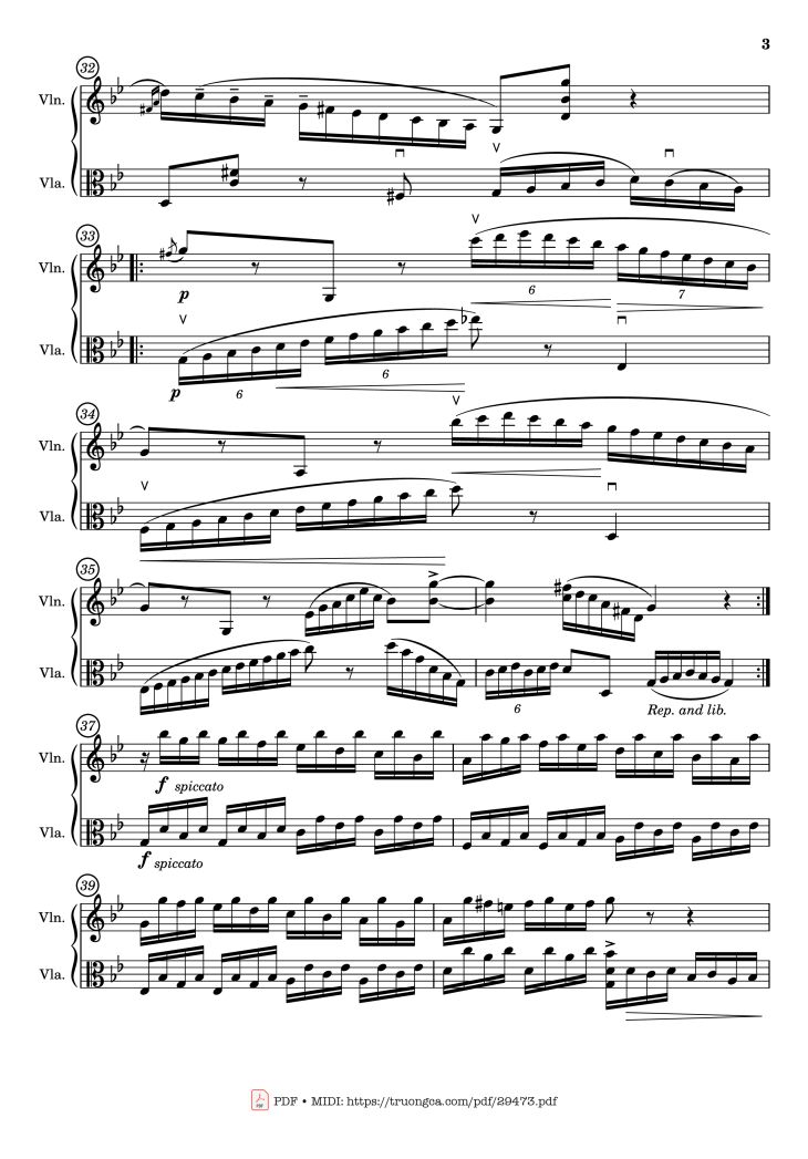 Page 3 of the piano sheet music PDF – Passacaglia for Violin and Viola by Johan Halvorsen