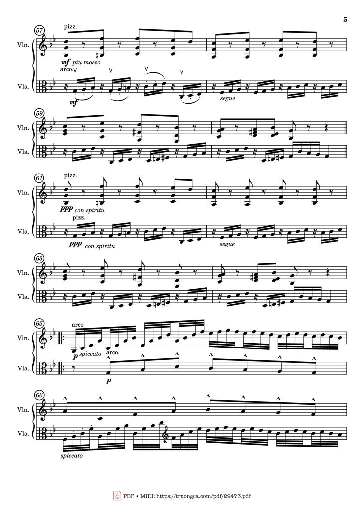 Page 5 of the piano sheet music PDF – Passacaglia for Violin and Viola by Johan Halvorsen