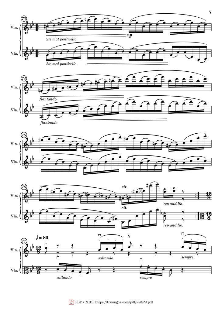 Page 7 of the piano sheet music PDF – Passacaglia for Violin and Viola by Johan Halvorsen