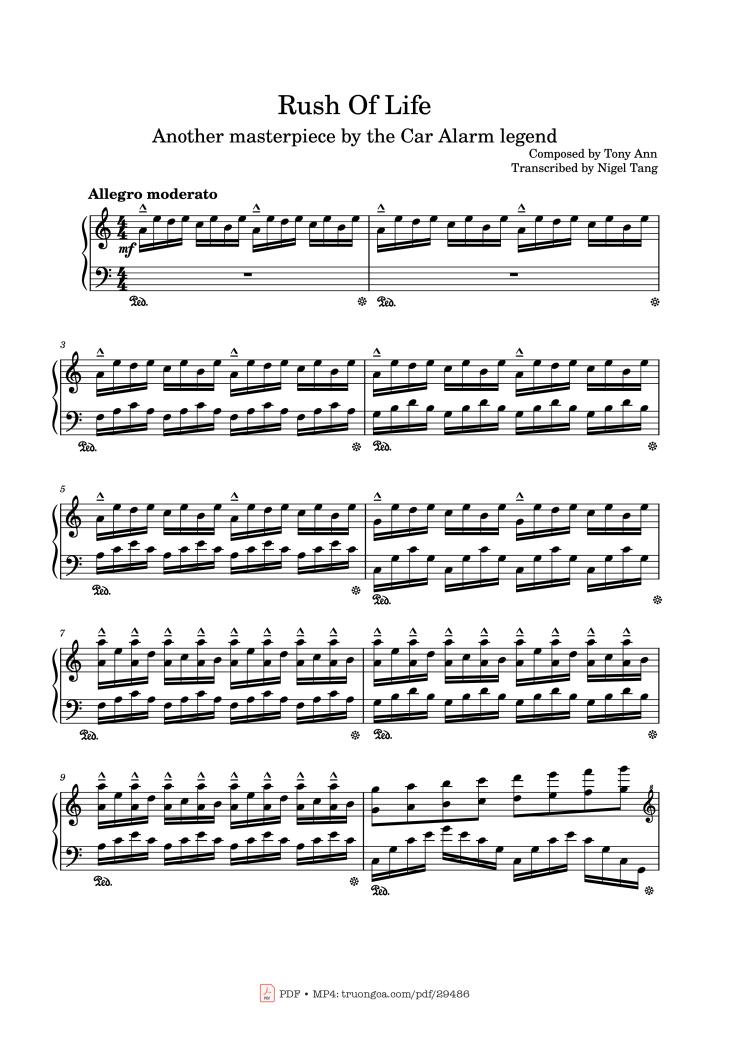 Page 1 of the piano sheet music PDF Piano – Rush Of Life Piano by Composed by Tony Ann