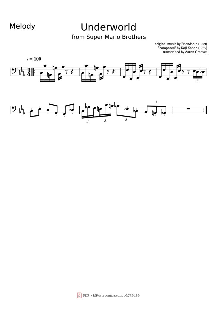 Page 1 of the piano sheet music PDF – Underworld Piano by Original music by Friendship (1979