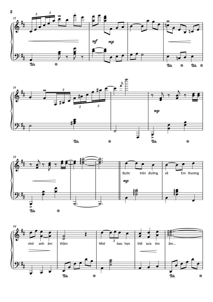 Page 2 of the piano sheet music PDF Piano – Đường xưa Piano by Nhạc: Quốc Dũng
