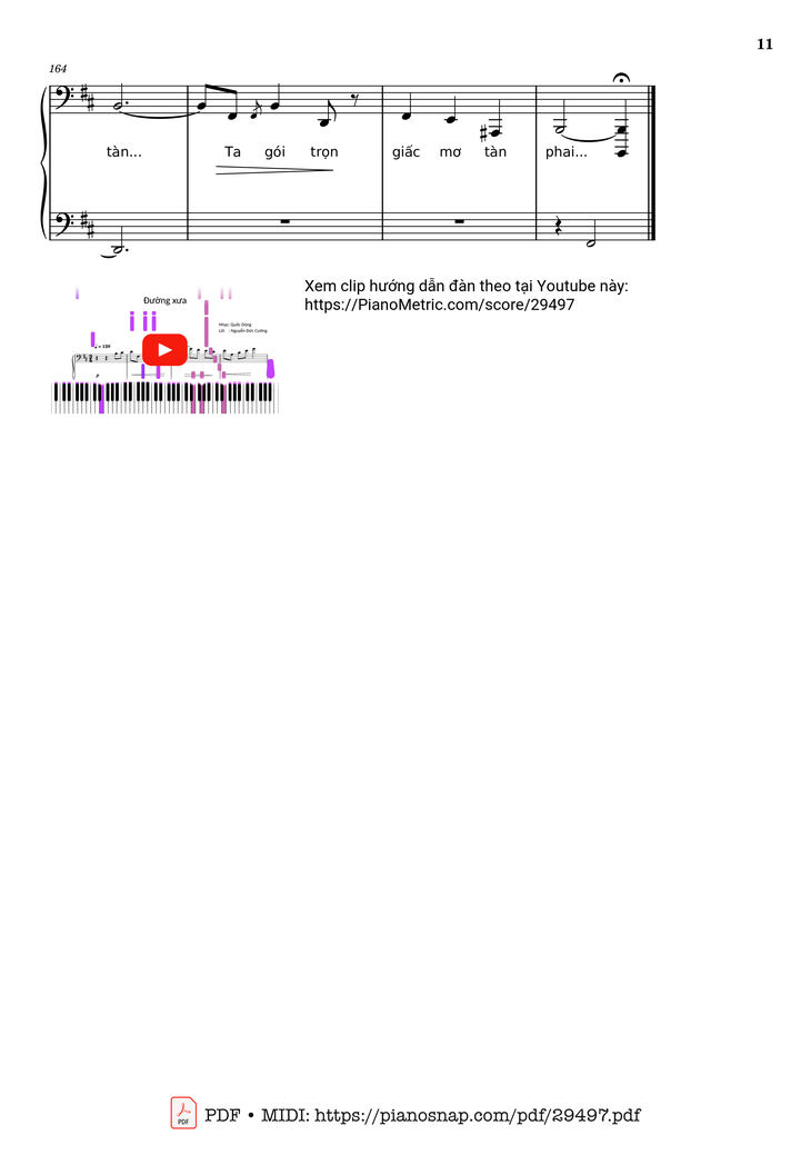 Page 11 of the piano sheet music PDF Piano – Đường xưa Piano by Nhạc: Quốc Dũng