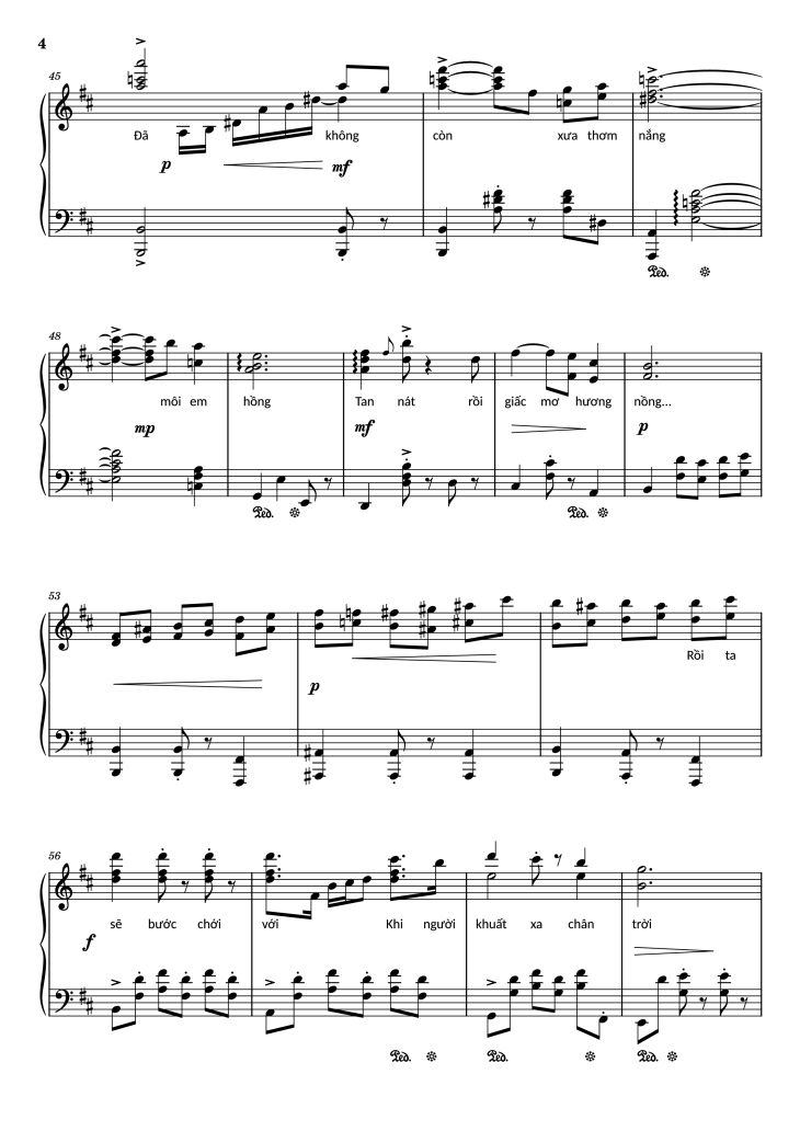 Page 4 of the piano sheet music PDF Piano – Đường xưa Piano by Nhạc: Quốc Dũng