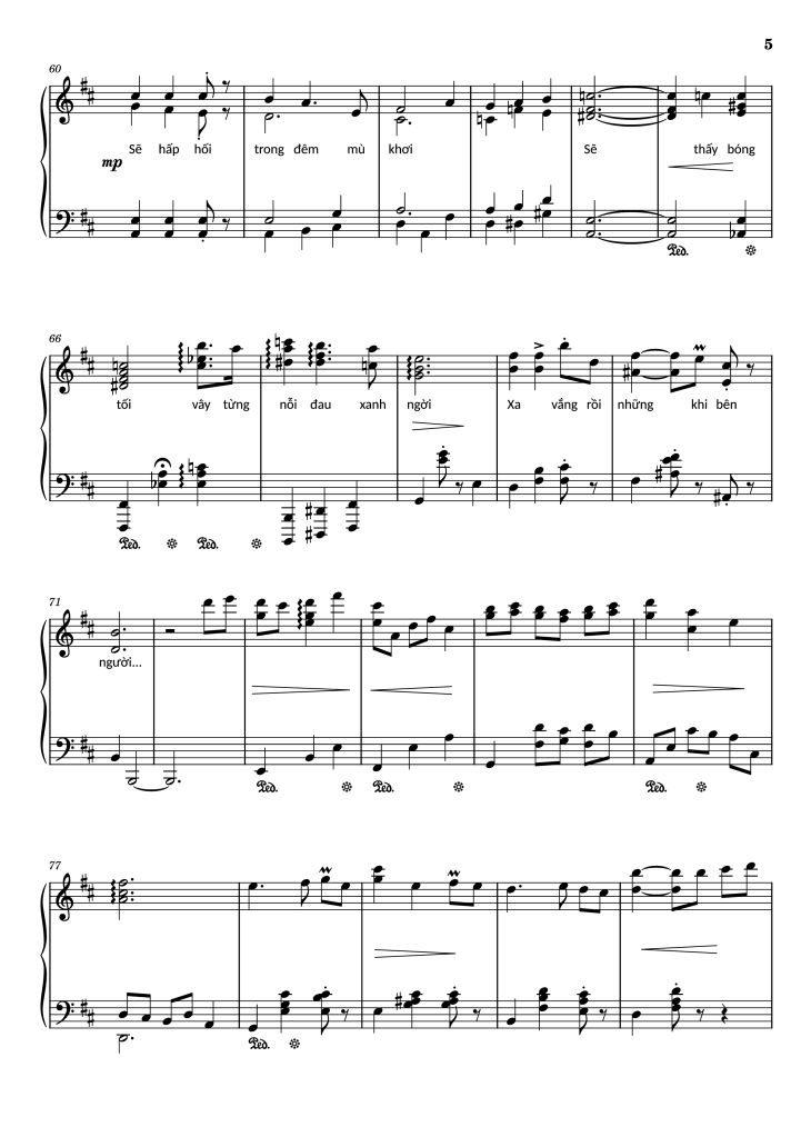Page 5 of the piano sheet music PDF Piano – Đường xưa Piano by Nhạc: Quốc Dũng