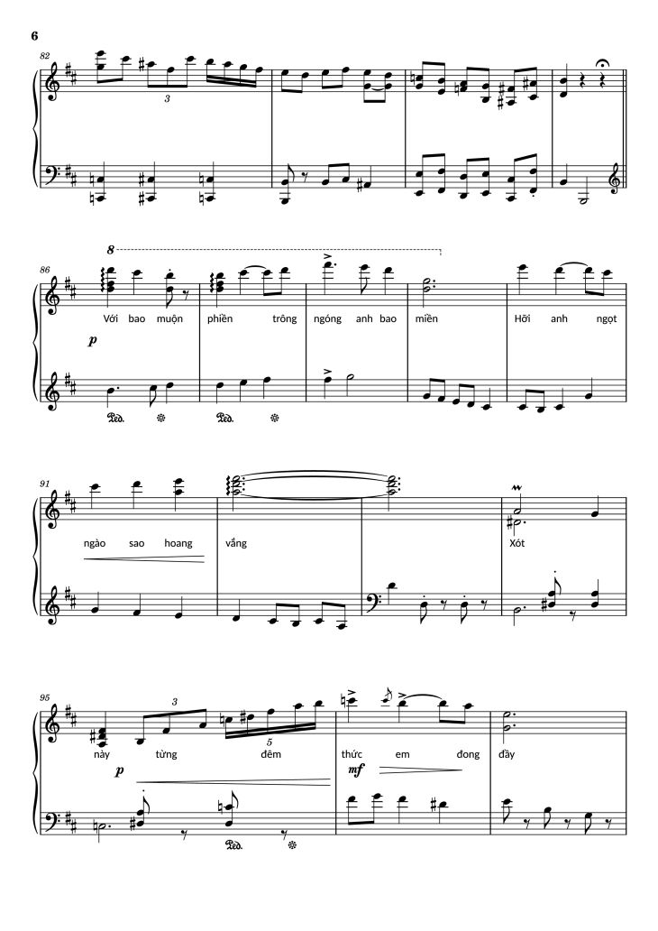 Page 6 of the piano sheet music PDF Piano – Đường xưa Piano by Nhạc: Quốc Dũng