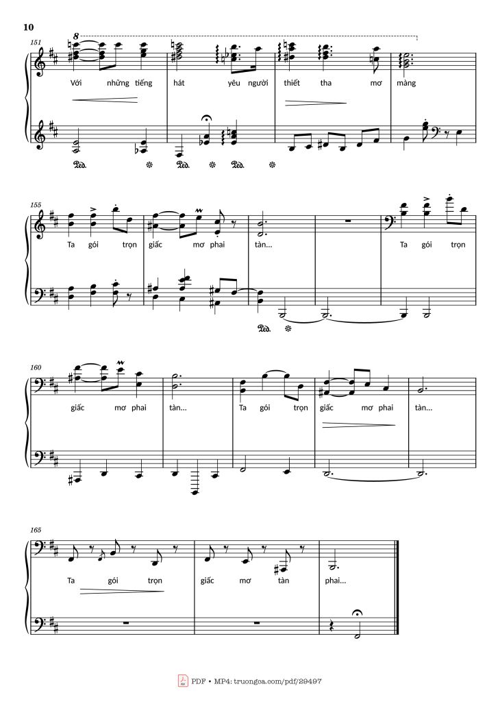 Page 10 of the piano sheet music PDF Piano – Đường xưa Piano by Nhạc: Quốc Dũng