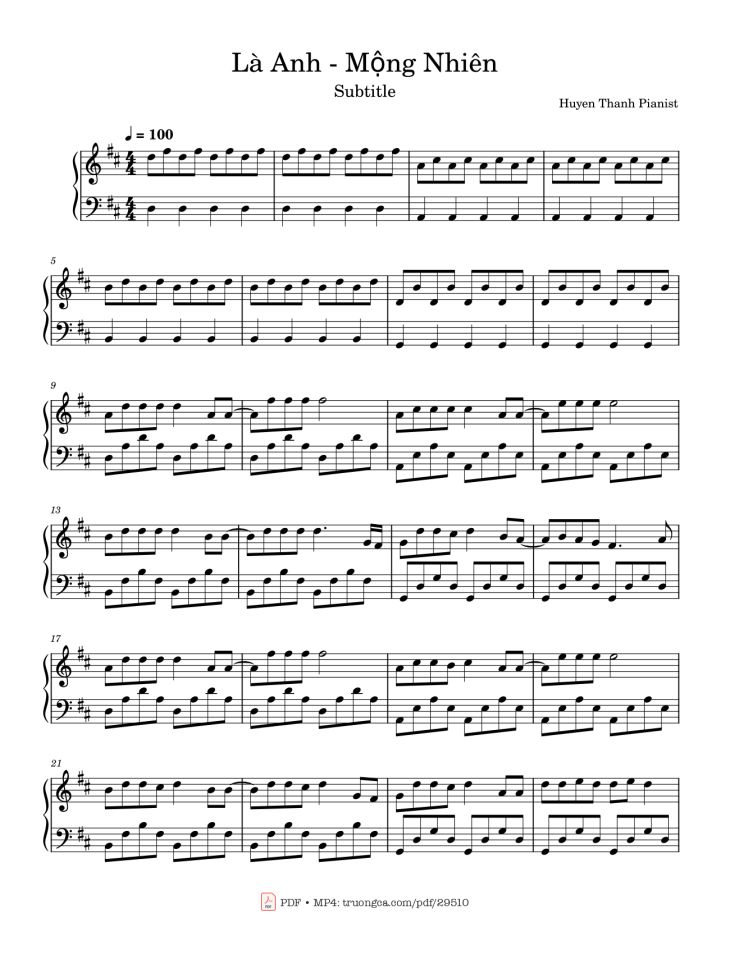 Page 1 of the piano sheet music PDF – Là Anh Piano by Mộng Nhiên