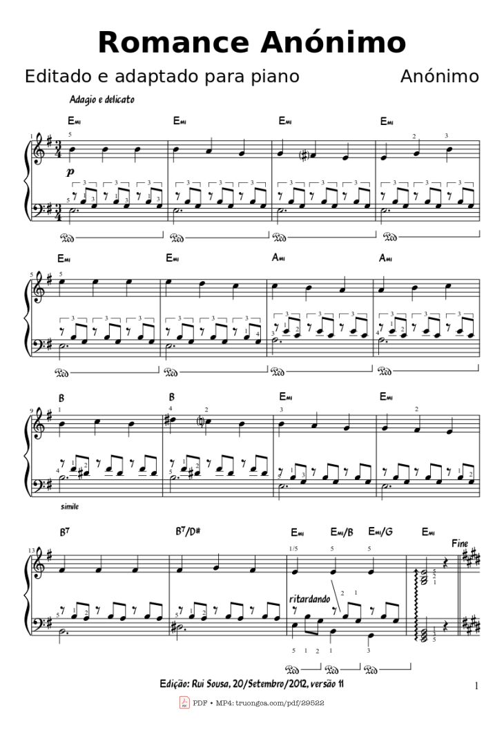 Page 1 of the piano sheet music PDF Piano – Spanish Romance Piano by Spanish Romance