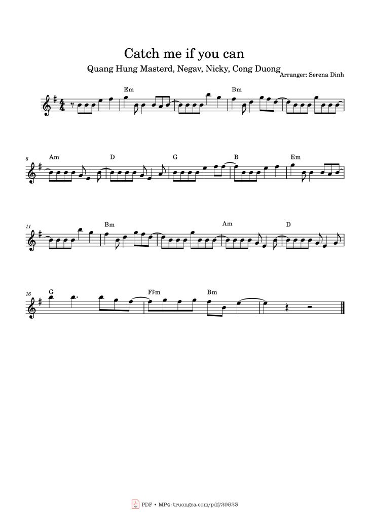 Page 1 of the piano sheet music PDF Piano – Catch me if you can (Anh trai say hi) by Arranger: Serena Dinh