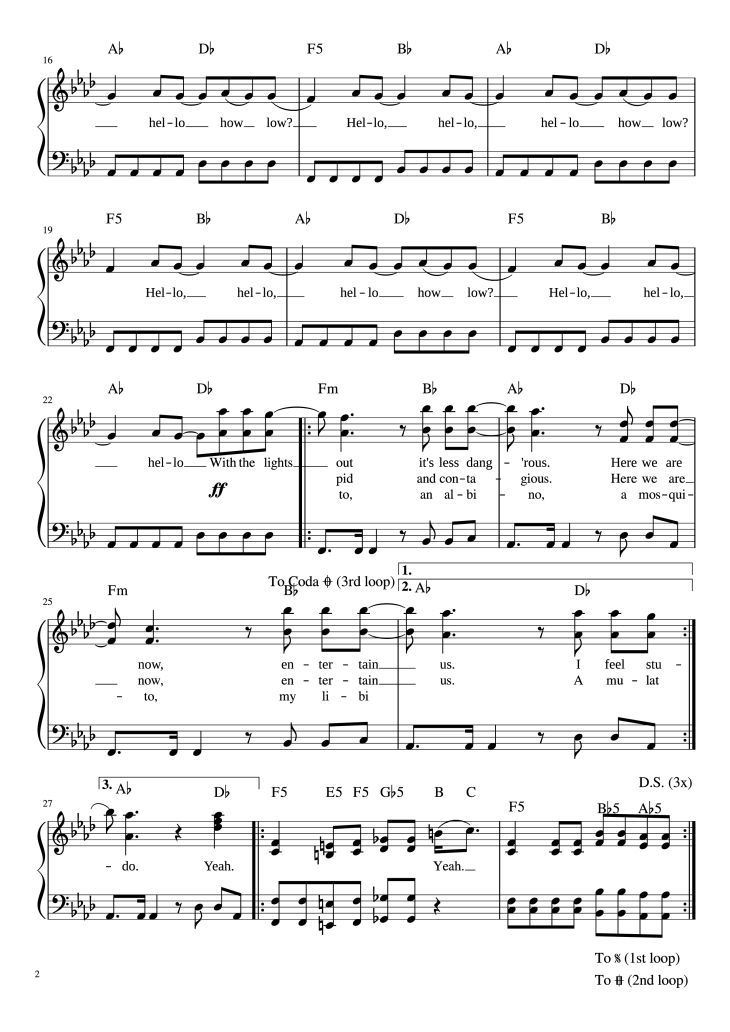 Page 2 of the piano sheet music PDF Piano – Smells Like Teen Spirit Piano by Nirvana