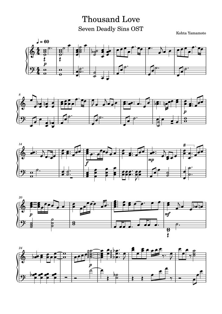 Page 1 of the piano sheet music PDF Piano – Thousand Love Piano by Kohta Yamamoto