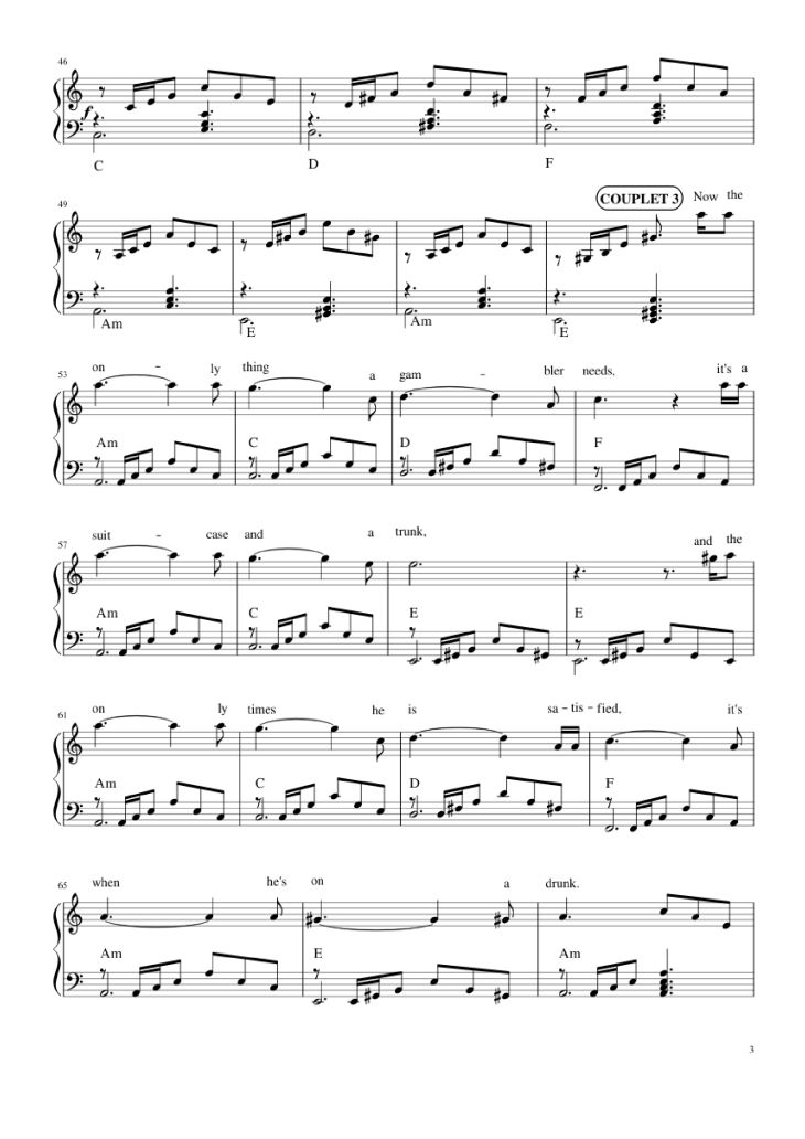 Page 3 of the piano sheet music PDF Piano – The house of the rising sun (The Animals) Piano by Bernard Delahaye