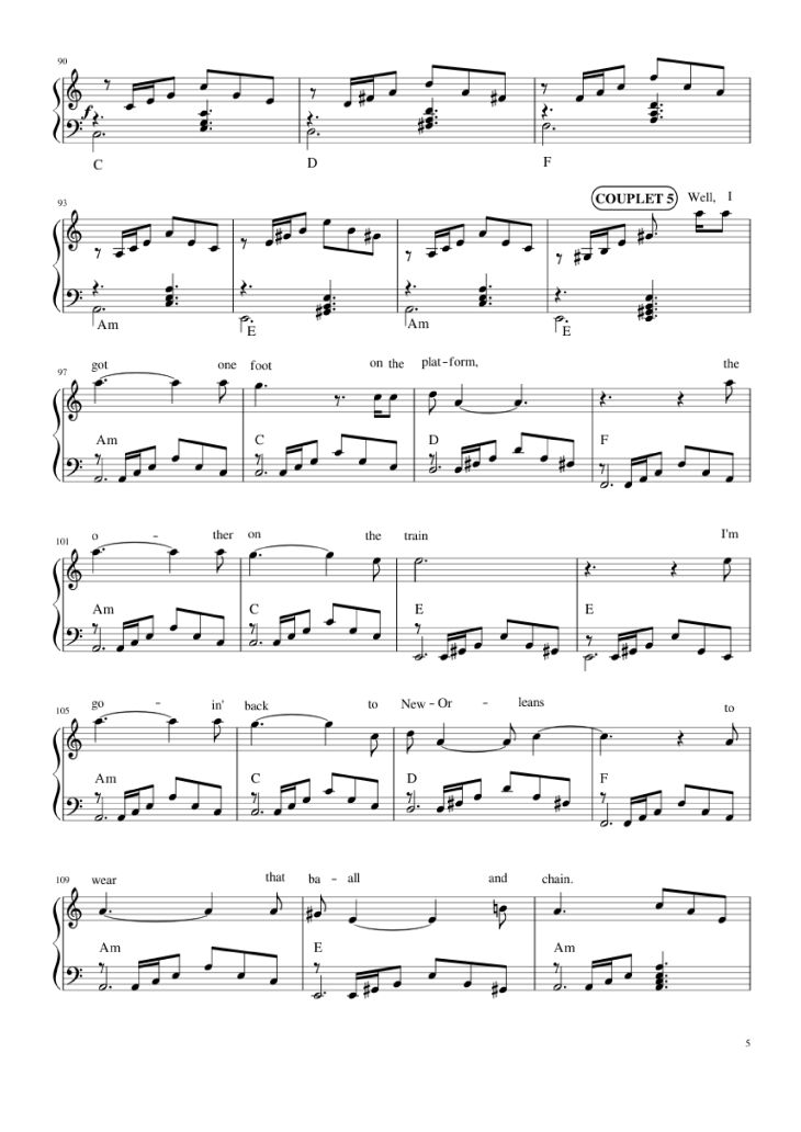 Page 5 of the piano sheet music PDF Piano – The house of the rising sun (The Animals) Piano by Bernard Delahaye