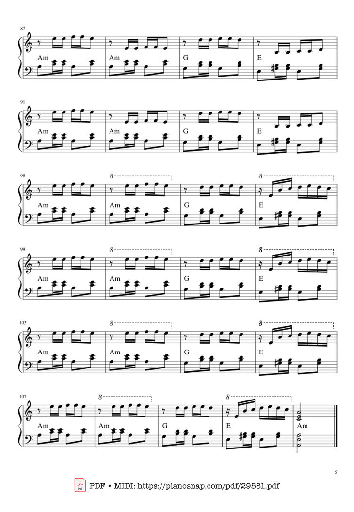 Page 5 of the piano sheet music PDF – Xổ số Thủ Đô Piano by Marek & Wacek