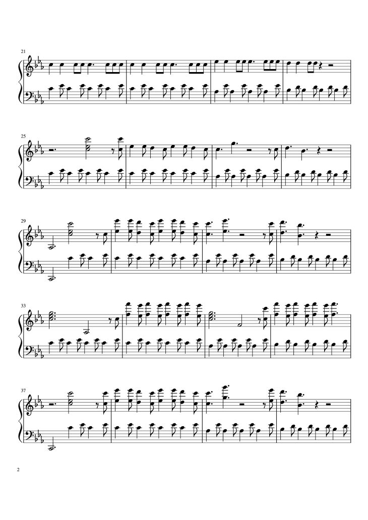Page 2 of the piano sheet music PDF Piano – Imagine Dragons - Beliver Piano by Sofia Matera