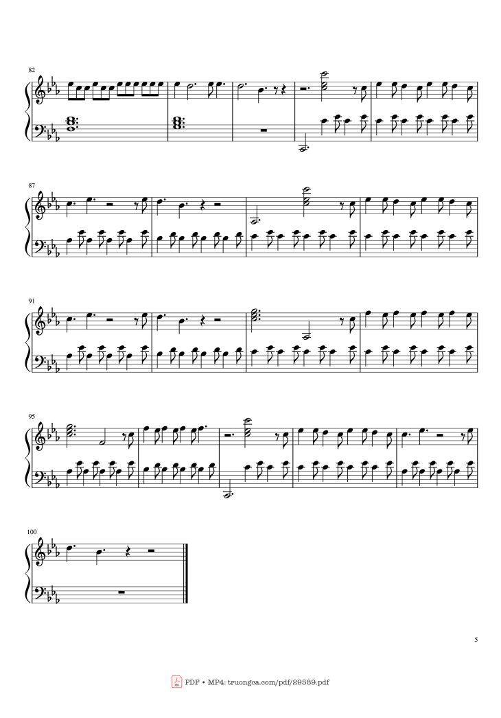 Page 5 of the piano sheet music PDF Piano – Imagine Dragons - Beliver Piano by Sofia Matera
