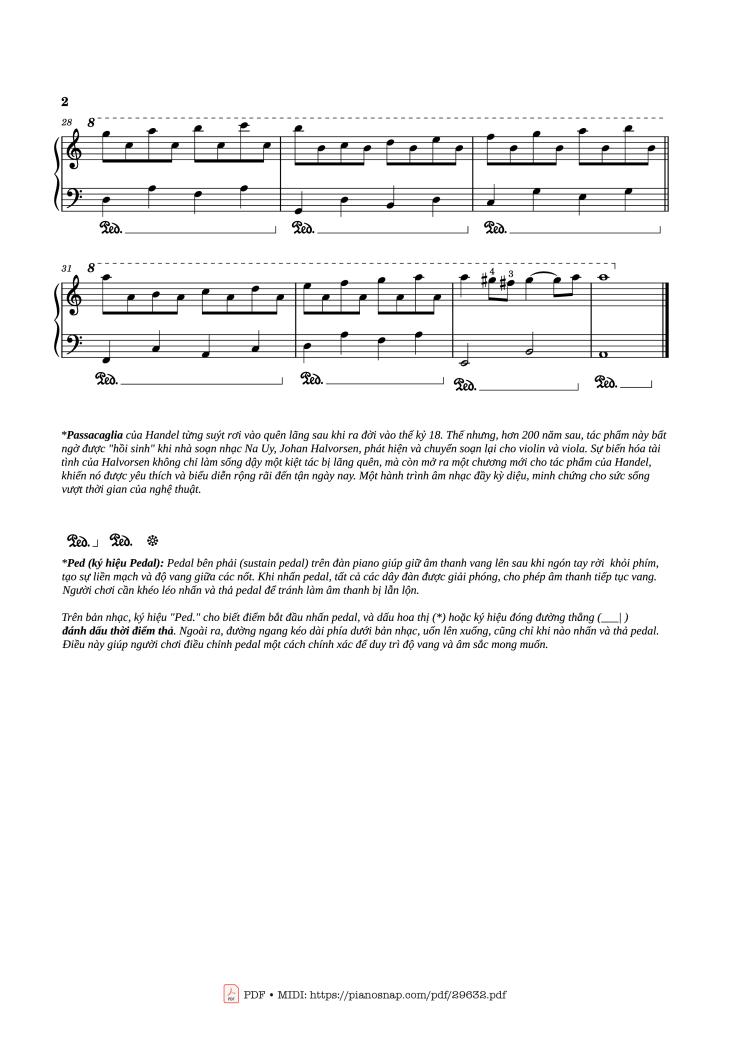 Page 2 of the piano sheet music PDF Piano – Passacaglia Piano EASY by Georg Friedrich Handel