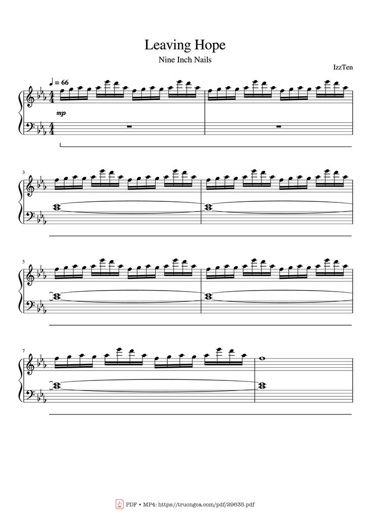 Page 1 of the piano sheet music PDF Piano – Leaving Hope Piano by IzzTen