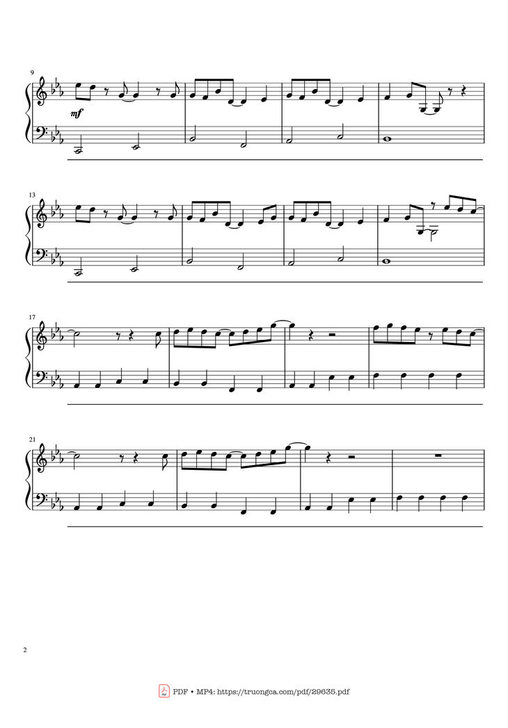 Page 2 of the piano sheet music PDF Piano – Leaving Hope Piano by IzzTen