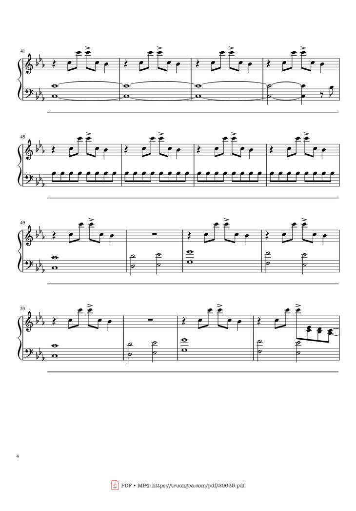 Page 4 of the piano sheet music PDF Piano – Leaving Hope Piano by IzzTen