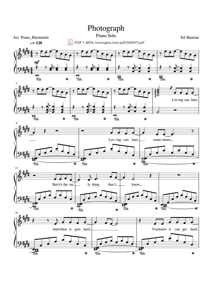 Page 1 of the piano sheet music PDF – Photograph Ed Sheeran Piano Solo by Ed Sheeran