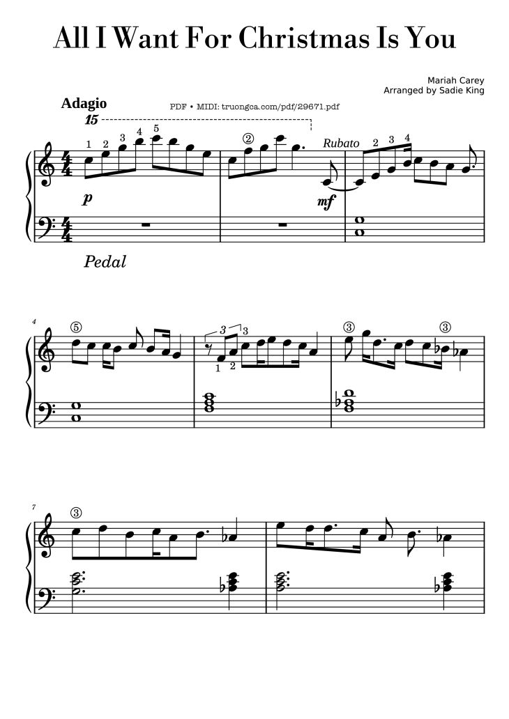 Page 1 of the piano sheet music PDF Piano – All I Want For Christmas Is You Piano Easy by Mariah Carey