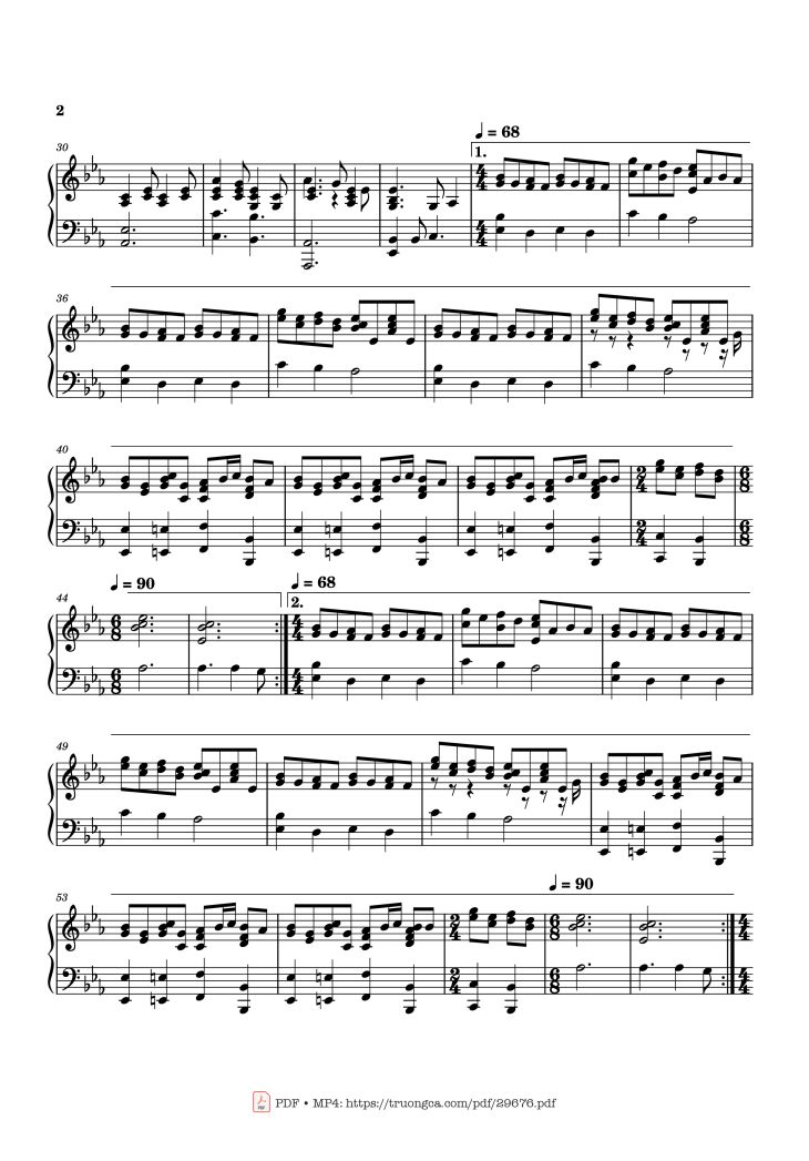 Page 2 of the piano sheet music PDF Piano – Martha Piano by Tom Waits