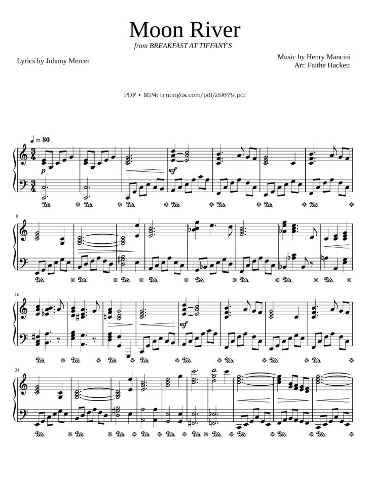Page 1 of the piano sheet music PDF Piano – Moon River Piano by Henry Mancini