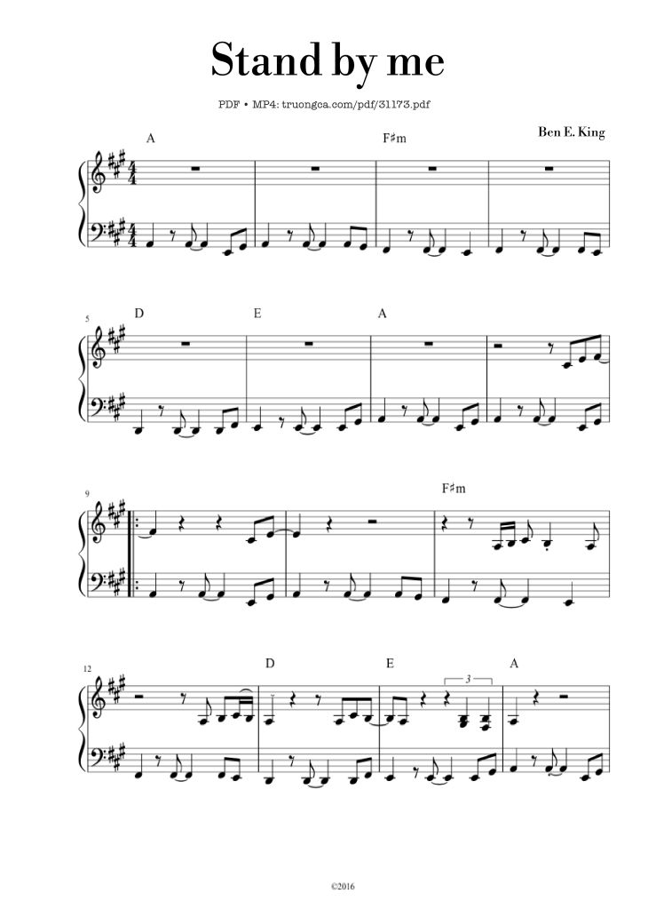Page 1 of the piano sheet music PDF – Stand by me Piano by Benjamin Earl King