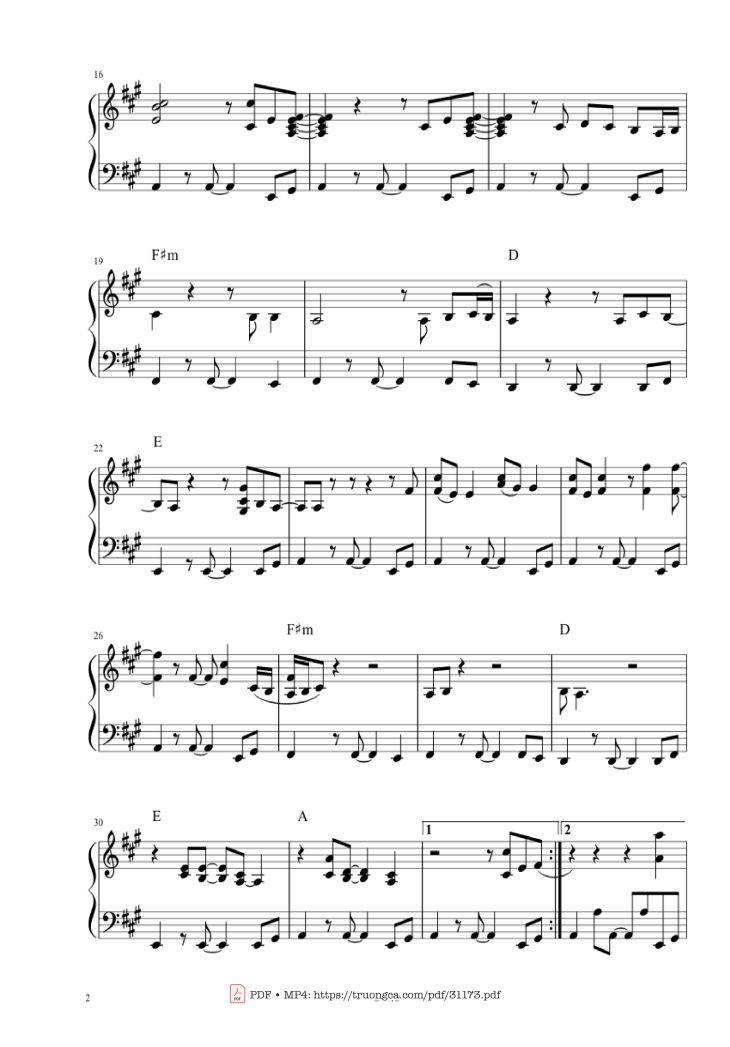 Page 2 of the piano sheet music PDF – Stand by me Piano by Benjamin Earl King