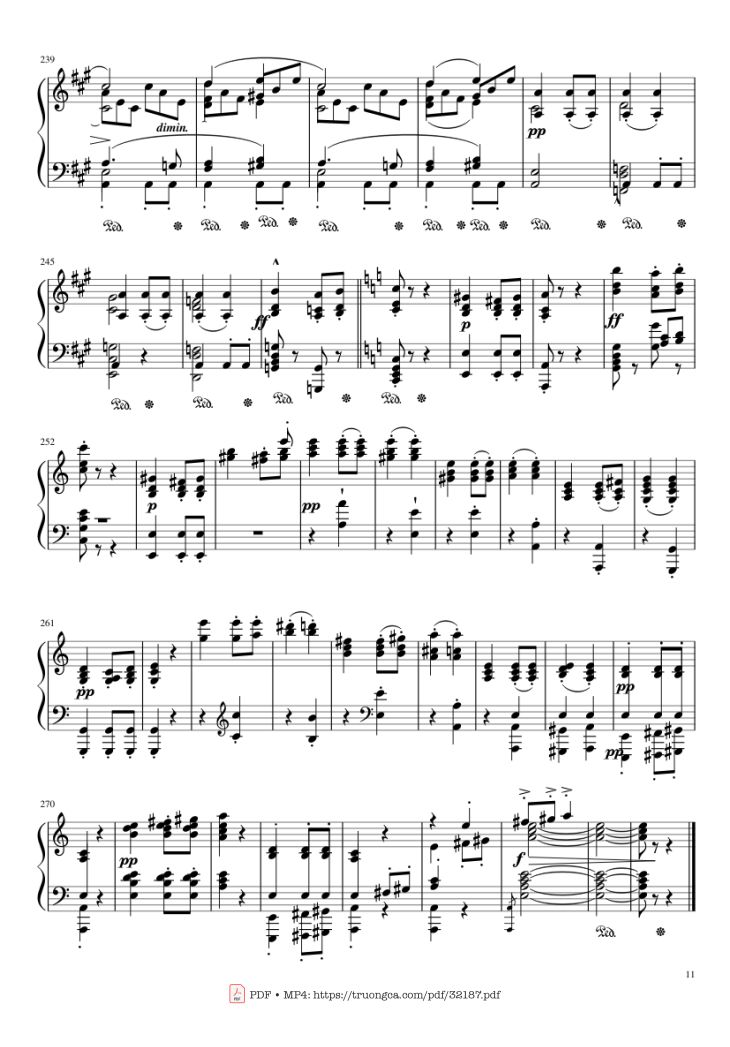 Page 11 of the piano sheet music PDF Piano – Beethoven Symphony No. 7 Movement 2 Piano by Ludvig van Beethoven
