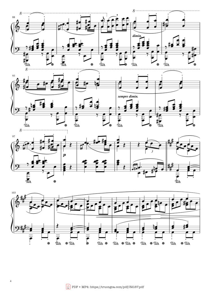 Page 4 of the piano sheet music PDF Piano – Beethoven Symphony No. 7 Movement 2 Piano by Ludvig van Beethoven