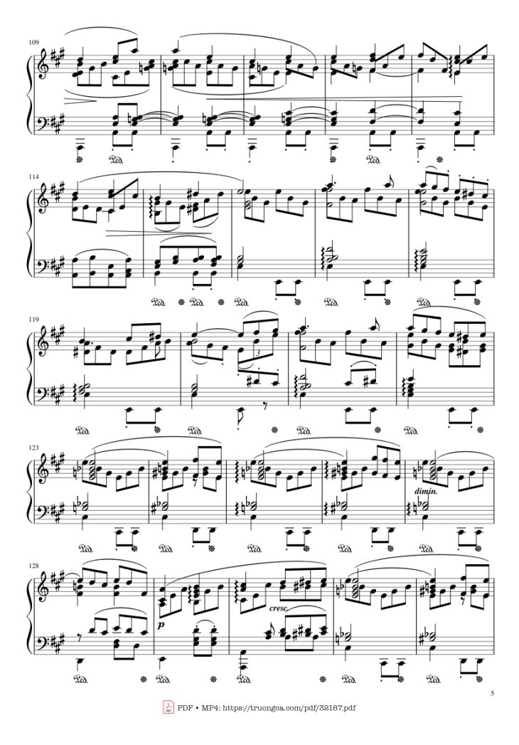 Page 5 of the piano sheet music PDF Piano – Beethoven Symphony No. 7 Movement 2 Piano by Ludvig van Beethoven