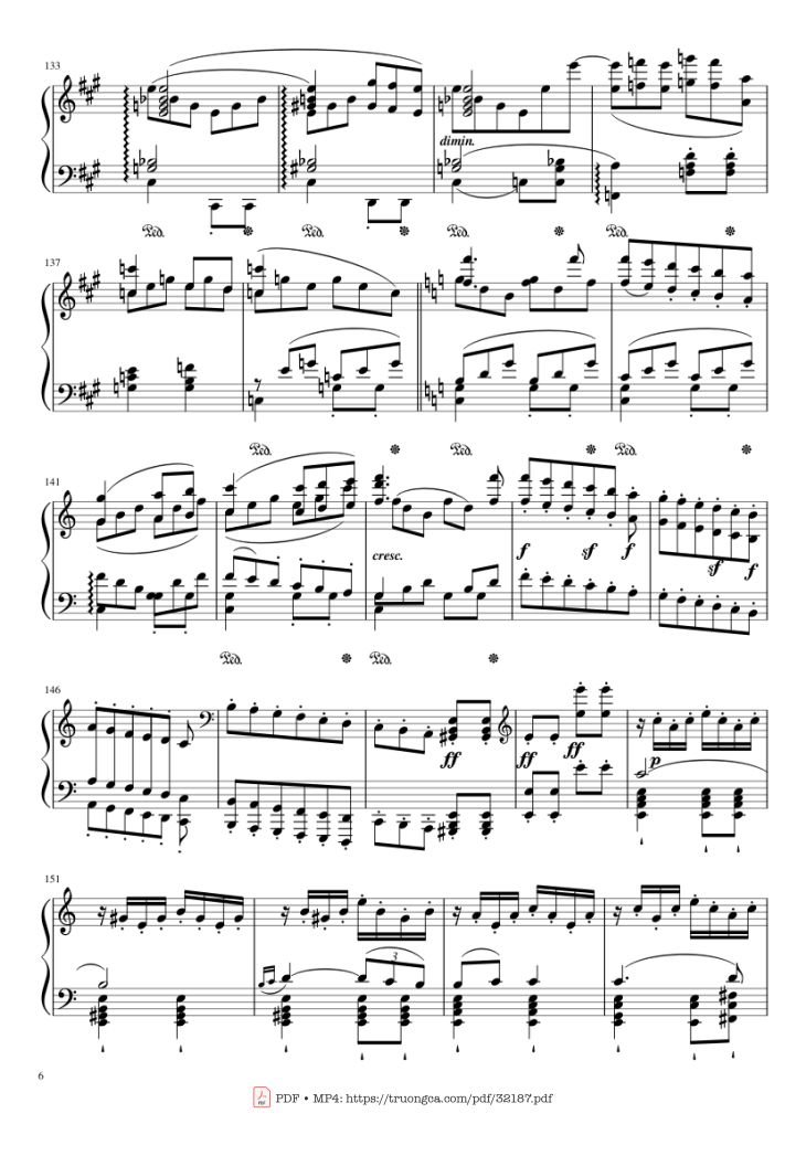 Page 6 of the piano sheet music PDF Piano – Beethoven Symphony No. 7 Movement 2 Piano by Ludvig van Beethoven