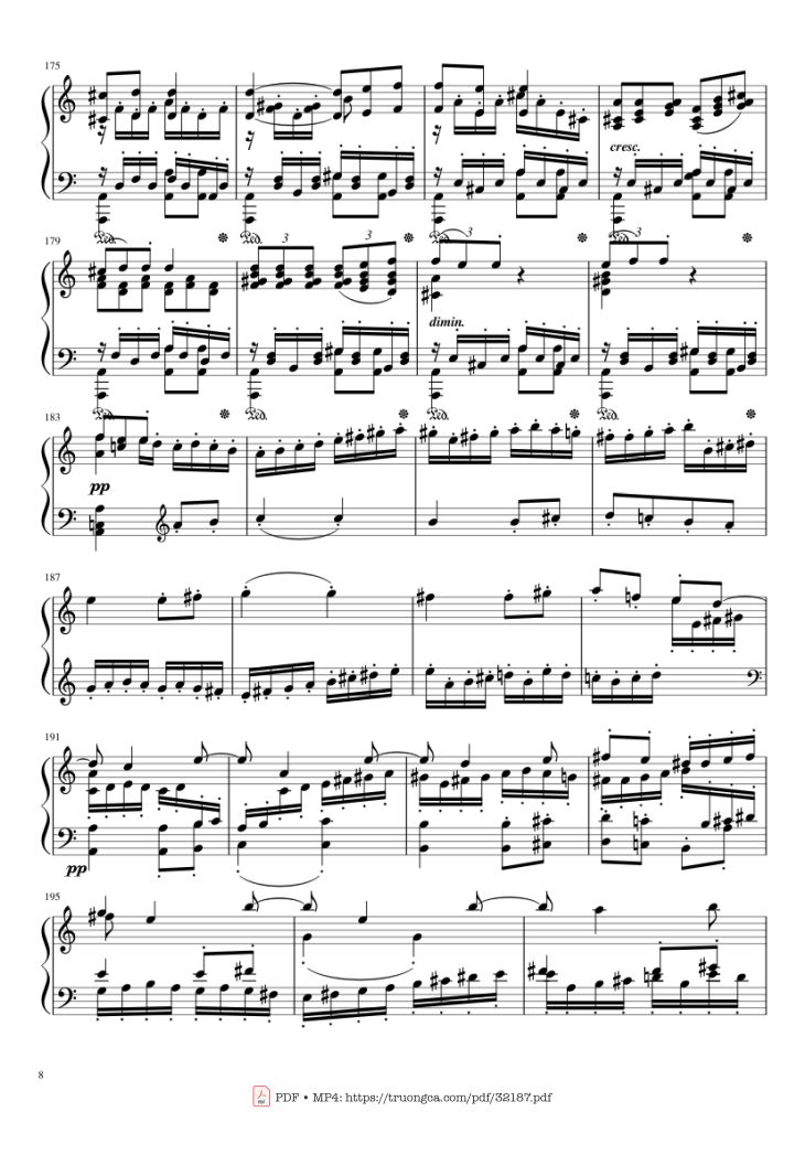 Page 8 of the piano sheet music PDF Piano – Beethoven Symphony No. 7 Movement 2 Piano by Ludvig van Beethoven