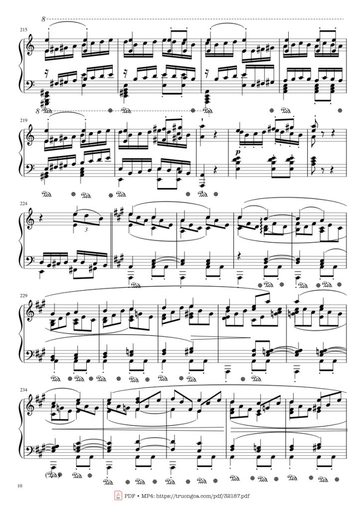 Page 10 of the piano sheet music PDF Piano – Beethoven Symphony No. 7 Movement 2 Piano by Ludvig van Beethoven