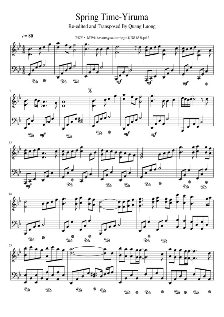 Page 1 of the piano sheet music PDF Piano – Spring Time-Yiruma Piano by Undefined