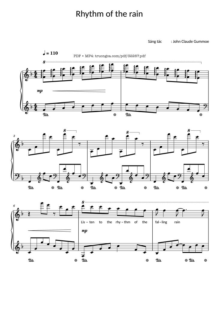 Page 1 of the piano sheet music PDF – Rhythm of the rain Piano by John Claude Gummoe