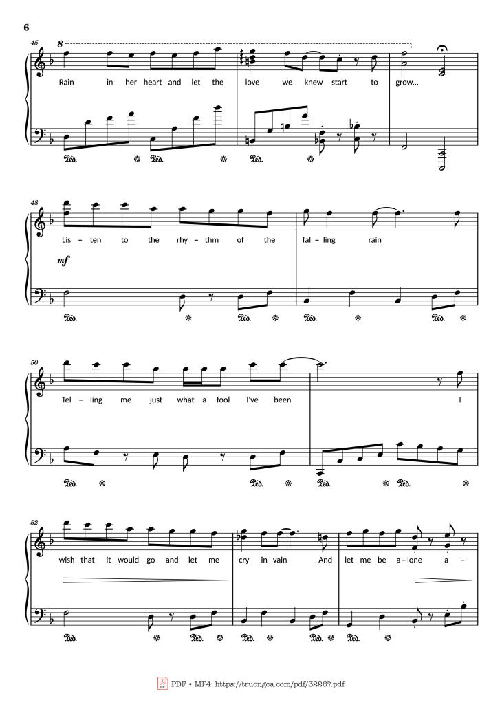 Page 6 of the piano sheet music PDF – Rhythm of the rain Piano by John Claude Gummoe