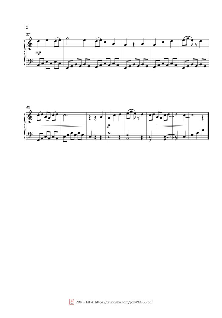 Page 2 of the piano sheet music PDF Piano – Đi học (Easy version) Piano by Bùi Đình Thảo